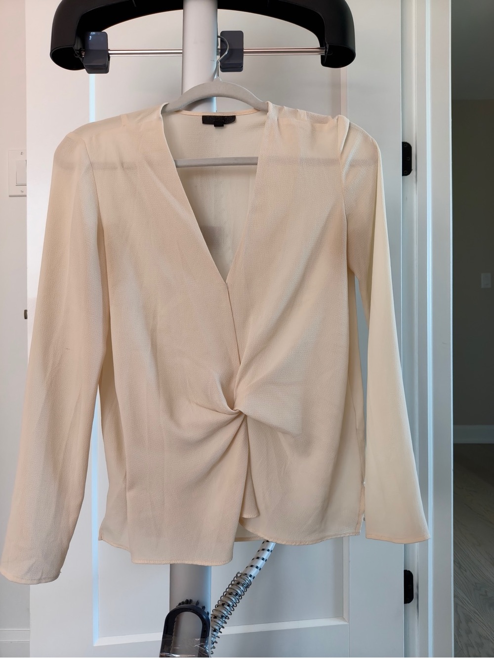 Twist Front V-Neck Blouse in Cream
